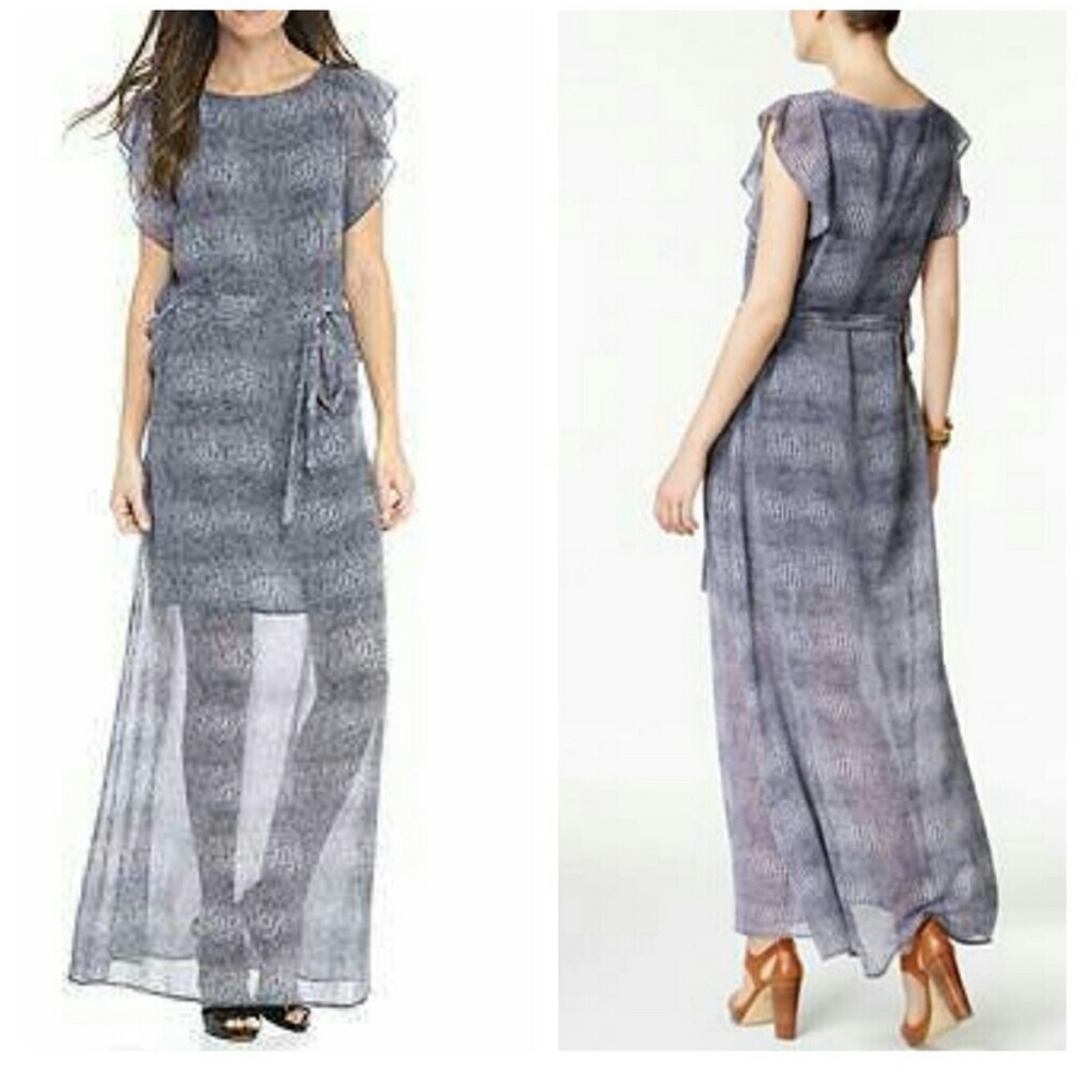 Michael Kors Zephyr Print Maxi Dress Sz Small true navy
